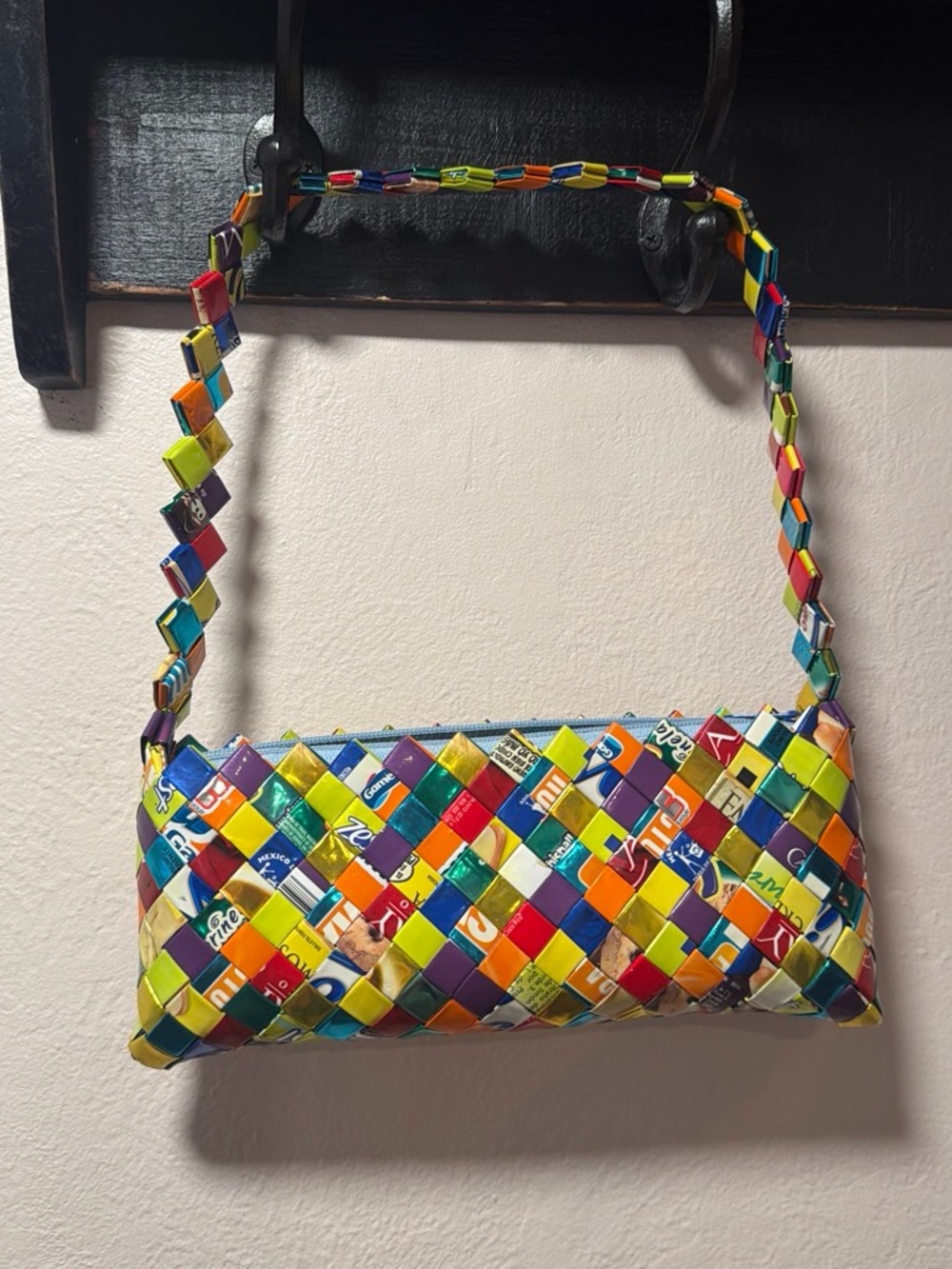Handwoven Multicolor Recycled candy wrapper Shoulder Bag - Picture 1 of 3